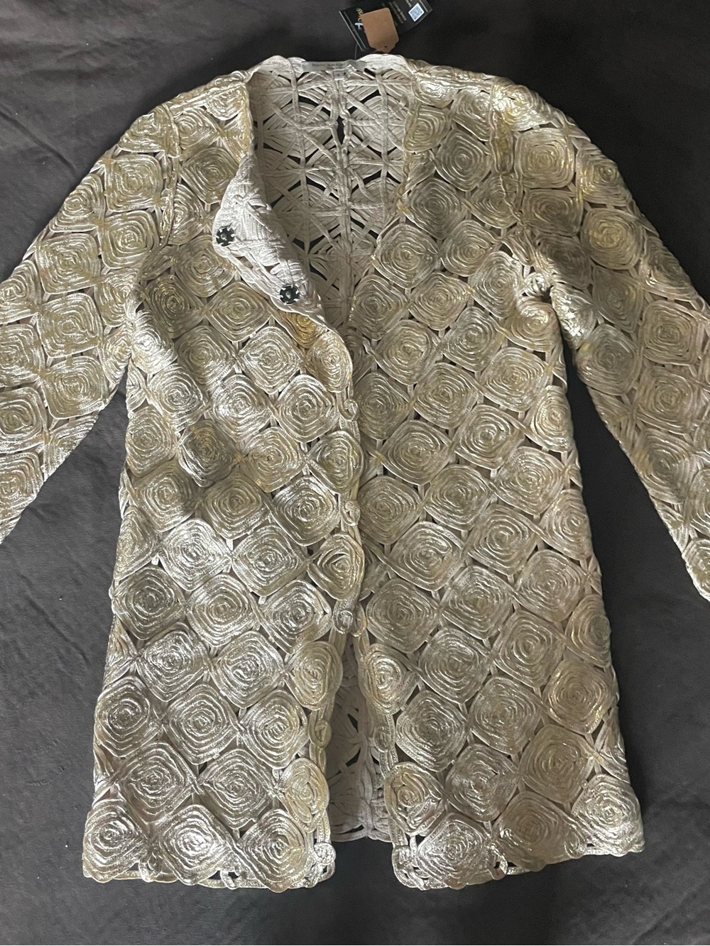 Rani Arabella Cotton Knit Metallic Lace Long jacket: Sand